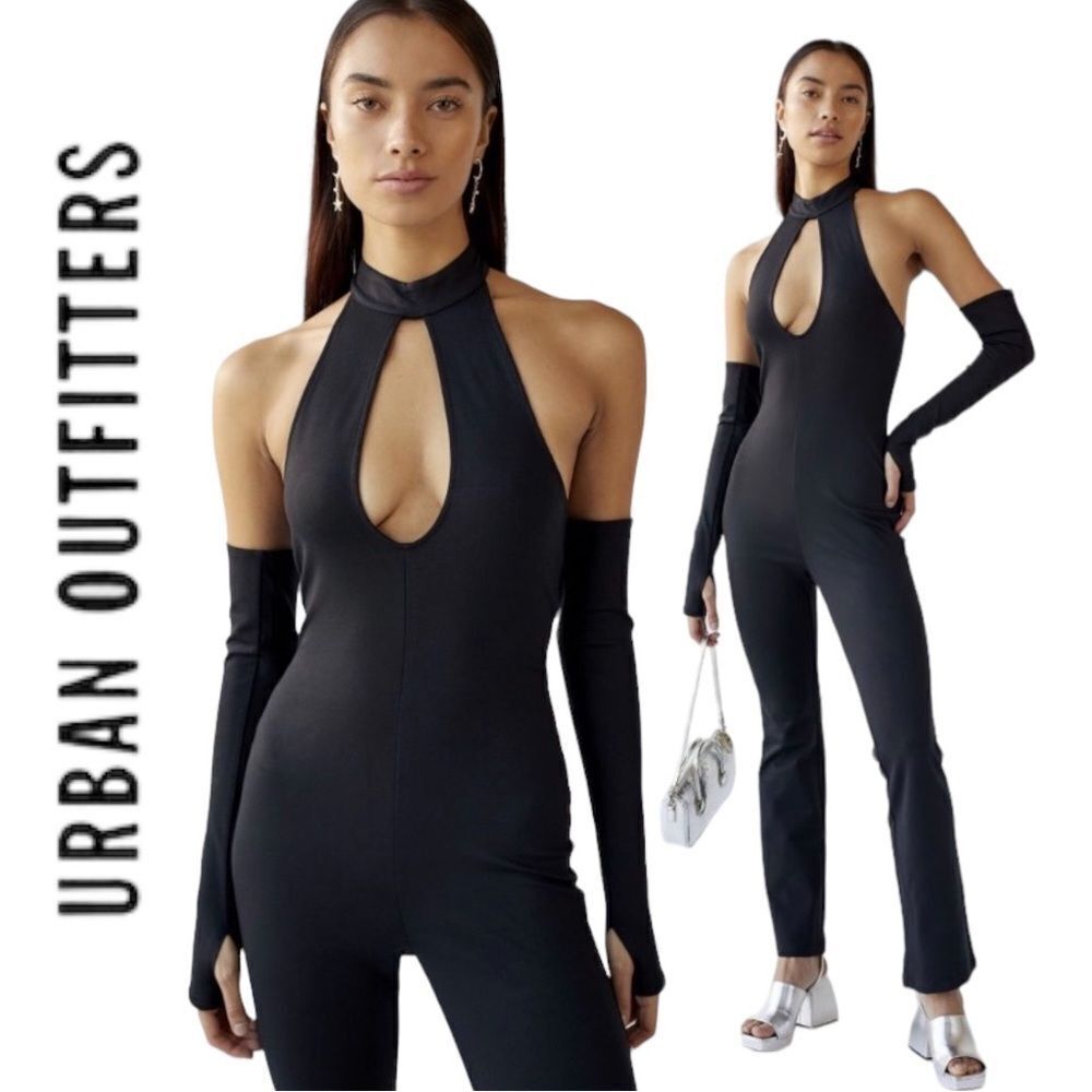 URBAN OUTFITTERS UO Patti Black Cutout Jumpsuit & Fingerless Glove Set NEW S M